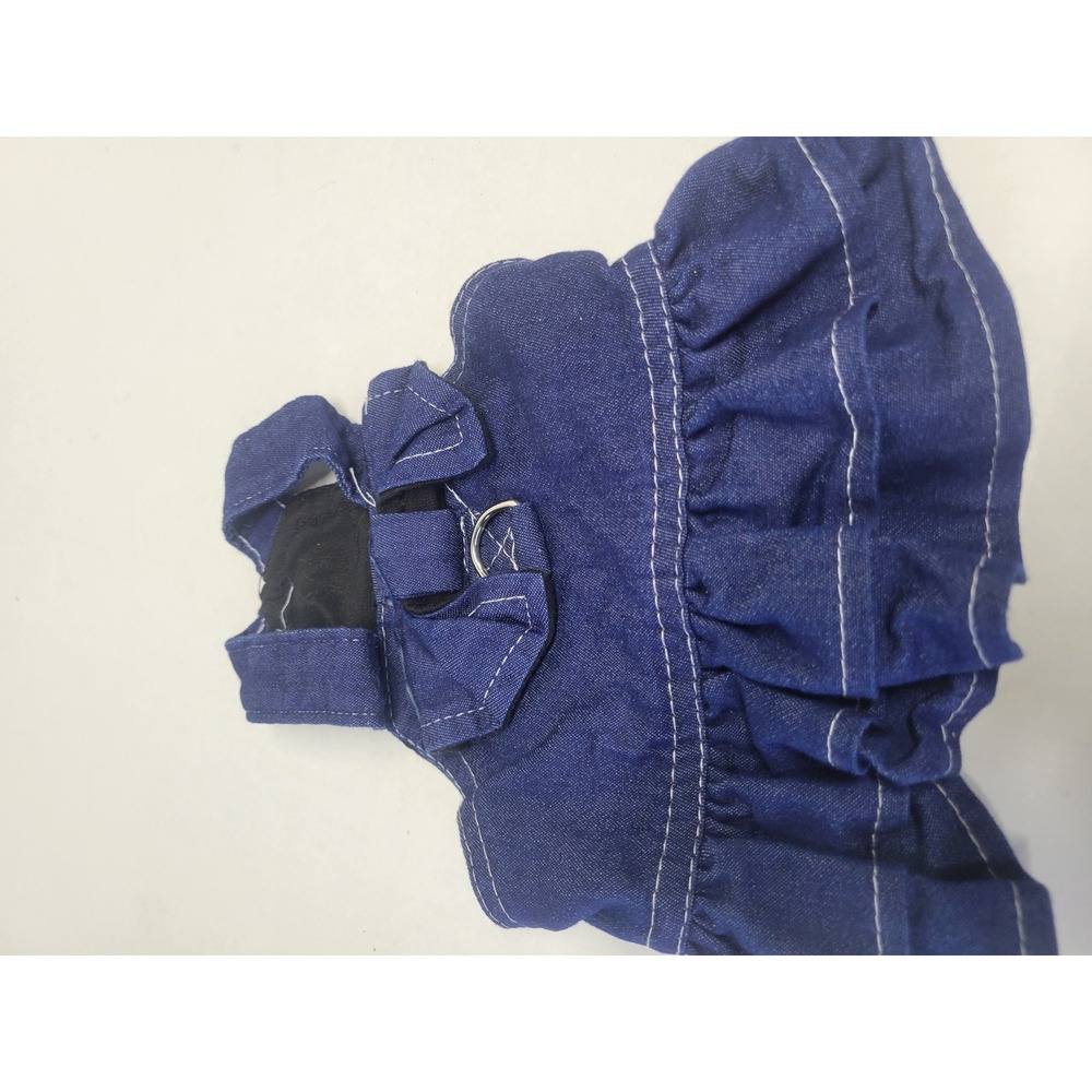 Blue Denim Dog Dress Harness with Ruffles and D-Ring Small Pet Vest Blue